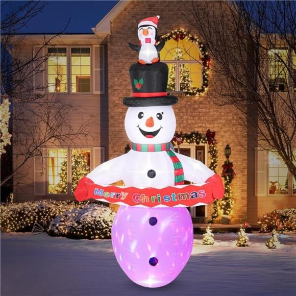 8FT Christmas Inflatable Snowman, Blow Up with Built-in Colorful LED Lights - Picture 7 of 7